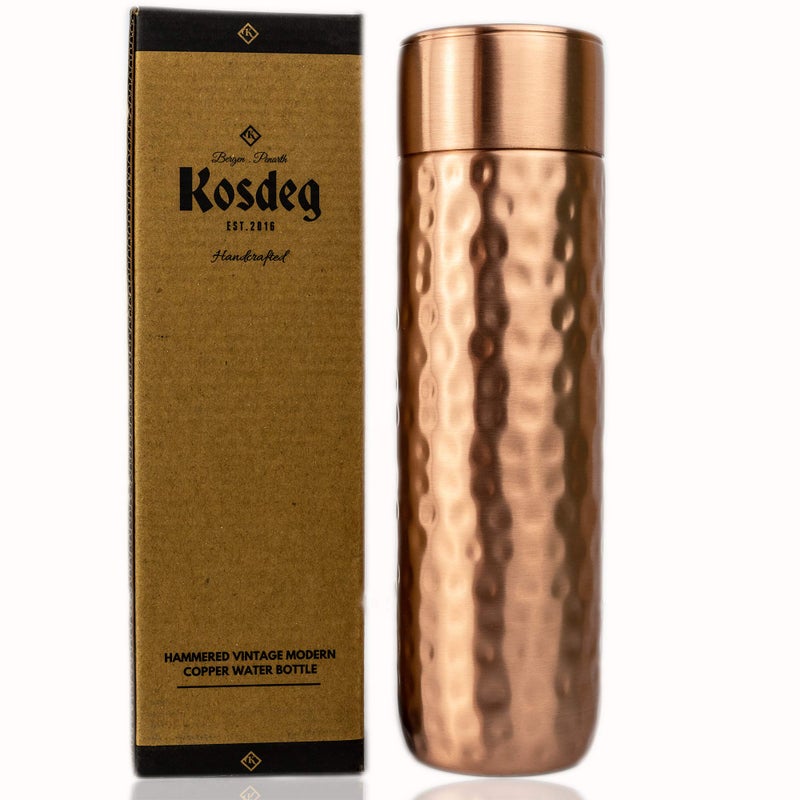 Kosdeg Copper Water Bottle - 16oz Hammered Vintage Modern Design - An Ayurvedic Pure Copper Vessel For Drinking - Drink More Water, Lower Your Sugar Intake And Enjoy The Health Benefits Immediately - Image 1